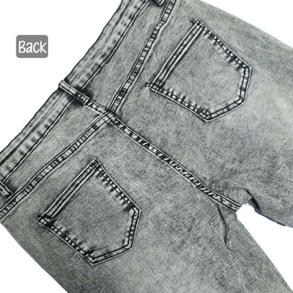 🟨⚫️ Cut Out Ripped Black Distressed Raw Hem Grey Denim Skinny Jeans Large 8/10 - Picture 7 of 12